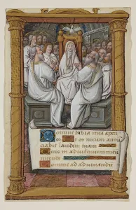Apostle Prints: Leaf from Book of Hours: Pentecost with Virgin Mary, c1515. Creator: Master of Morgan 85