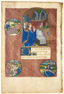 Leaf from a Book of Hours: Presentation in the Temple with Roundels of the Casting of Lots