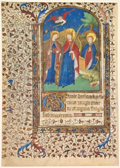 Workshop Of Collection: Leaf from a Book of Hours: Sts. Genevieve, Catherine of Alexandria, and Margaret (recto)