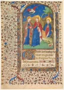 Leaf from a Book of Hours: Sts. Genevieve, Catherine of Alexandria, and Margaret (recto), c