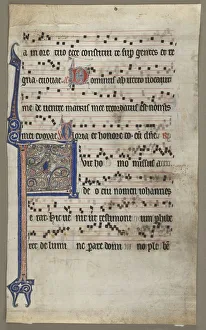And Gold On Parchment Prints: Leaf from a Choral Book: Annunciation to Zaccharias, c. 1265. Creator: Unknown