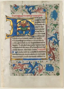 And Gold On Vellum Prints: Leaf Excised from a Book of Hours: Decorated Initial H, c. 1470-1480. Creator: Unknown