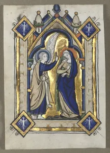 Tempera And Burnished Gold On Vellum Prints: Leaf Excised from a Psalter: The Annunciation, c. 1260. Creator: Unknown