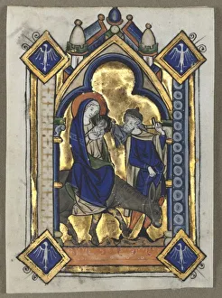 Tempera And Burnished Gold On Vellum Prints: Leaf Excised from a Psalter: Flight Into Egypt, c. 1260. Creator: Unknown