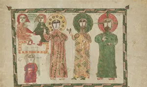 Pink Gallery: Leaf from a Gospel Book with Four Standing Evangelists, 1290-1330. Creator: Unknown