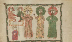 Four People Prints: Leaf from a Gospel Book with Four Standing Evangelists, 1290-1330. Creator: Unknown