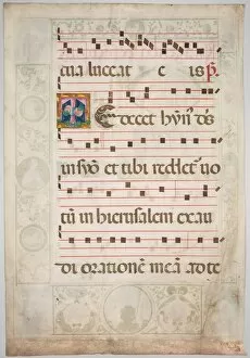 And Gold On Parchment Gallery: Leaf from a Gradual: Decorated Initial (verso), c. 1480. Creator: Jacopo Filippo d Argenta