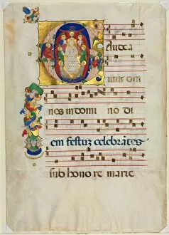 Lombardy Gallery: Leaf from a Gradual with Historiated Initial (G): Mary as Queen of Heaven, c. 1425-1450
