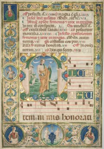 And Gold On Parchment Prints: Leaf from a Gradual: Initial (M) with St