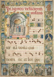 Leaf from a Gradual: Initial (R) with Mass for the Dead (recto), c. 1480. Creator