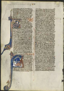 Leaf from a Latin Bible: Initial A and Initial A: Judith Beheading Holofernes, c. 1230-1240