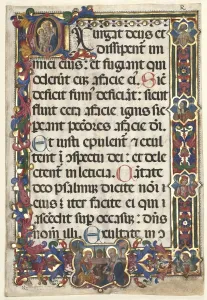 Leaf from a Psalter with Full Border with Medallions (Annunciation, SS. Jerome, Clare