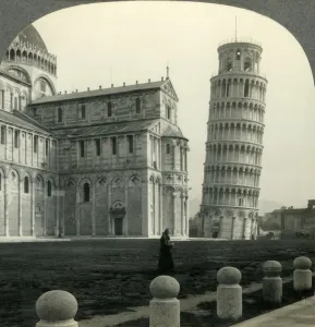 Pisa Prints: The Leaning Tower and Eleventh Century Cathedral, Pisa, Italy, c1930s. Creator: Unknown