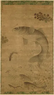 Ink And Slight Colour On Silk Prints: Leaping Carp, 1368- 1644. Creator: Liu Jie (Chinese, c. 1447-1520s)