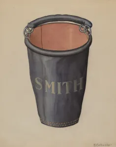 Erwin Schwabe Prints: Leather Fire Bucket, c. 1936. Creator: Erwin Schwabe