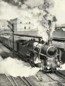 Cecil J Allen Prints: Leaving Budapest. An express train departs from the Central Station, 1935-36
