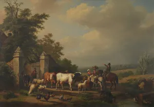 Baskets Prints: Leaving for the Market, 1854. Creator: Eugene Verboeckhoven