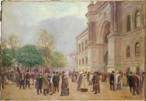 8th Arrondissement Prints: Leaving the Salon, at the Palais de l'Industrie, c1890. Creator: Jean Beraud