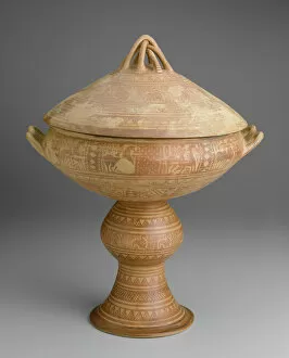 Arts Of The Ancient Med Collection: Lebes (Stemmed Bowl with Lid), 725-700 BCE. Creator: Unknown