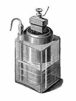 Ganot Gallery: Leclanche wet cell, an early storage battery, 1896