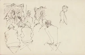 Lecture in an art gallery, c1950. Creator: Shirley Markham