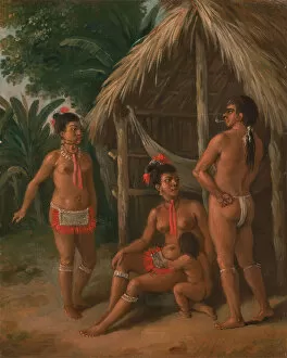 British West Indies Collection: A Leeward Islands Carib family outside a Hut, ca. 1780. Creator: Agostino Brunias