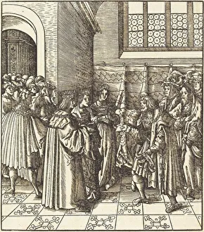 Diplomatic Prints: A Legation before a King, near Him Two Women Standing, 1514/1516. Creator: Leonhard Beck