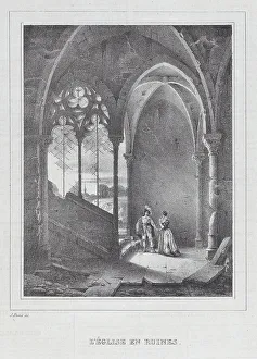 Jules David Prints: L'Eglise en Ruines, ca. 1834. Creator: Anon
