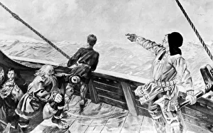 Icelandic Prints: Leif Ericson Discovering America, (20th century). Artist: Per Krohg