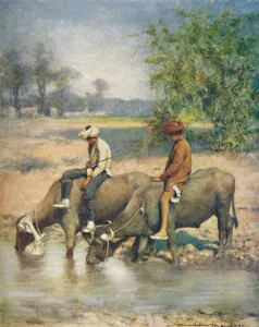 Oxen Prints: Leisure Hours, 1905. Artist: Mortimer Luddington Menpes
