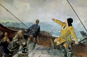 Varyags Collection: Leiv Eiriksson discovers America. Artist: Krohg, Christian (1852-1925)