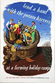 Sack Prints: Lend a hand with the potato harvest at a farming holiday camp... WWII poster