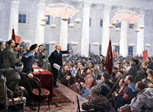 Halftone Gallery: Lenin haranguing deputies of the 2nd Soviet Congress, Smolny Palace, St Petersburg, 1917