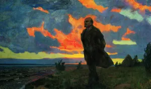 Propaganda Prints: Lenin in Razliv, 1934. Artist: Rylov, Arkadi Alexandrovich (1870-1939)