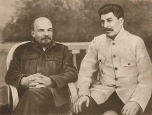 Communism Prints: Lenin and Stalin in Gorki (Near Moscow), 1922, (1939). Creator: Unknown