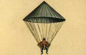 Montgolfier Prints: Lenormands parachute, 1783, (1932). Creator: Unknown