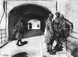 A l'entrée du fort Saint-Michel, au Nord de Verdun; entre deux bombardements, 1916. Creator: Lucien Jonas