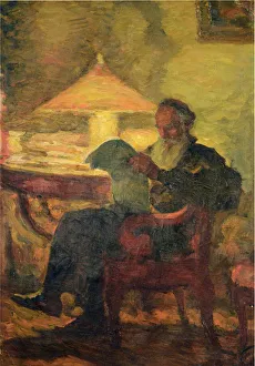 Pastel On Cardboard Collection: Leo Tolstoy reading