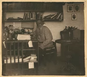 Leo Tolstoy in his studio. Yasnaya Polyana, 1908