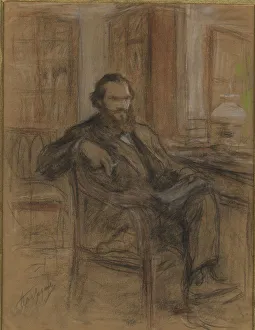 War And Peace Prints: Leo Tolstoy during the work on the novel War and Peace, 1893-1903. Creator: Pasternak