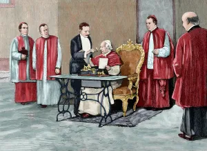Leo XIII directs a phonograph message to the American Catholic people...jubilee, 1892. Creator: Rico