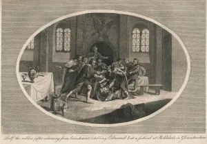 Regicide Prints: Leofa the robber stabbing Edmund I at a festival at Pucklekirk, Gloucestershire 946 (1793)