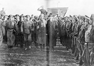 Parade Collection: Leon Trotsky, Peoples Commissar of War, reviewing Red Army troops in Moscow, Russia, 1918