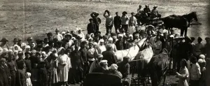 Leon Trotsky underway at a village, 1924