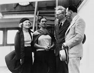 Leon Trotsky with his wife Natalia Sedova and Mexican artist Frida Kahlo, 1937