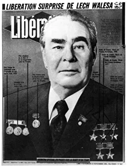 Leonid Brezhnev, Soviet leader, cover of Liberation, 1982