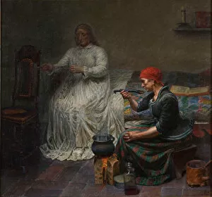 Leonora Christina in the Blue Tower. Cooking porridge. Artist: Zahrtmann, Kristian (1843-1917)