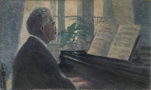 Schiele Prints: Leopold Czihaczek at the piano, 1907. Creator: Schiele, Egon (1890-1918)