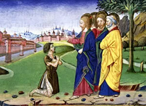 Approaching Gallery: A leper approaches Jesus and asks him to cure the illness: Jesus agrees, miniature