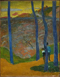 Gauguin Gallery: Les Arbres bleus. Vous y passerez, la belle. (Blue Trees